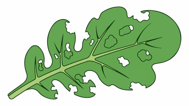 A green leaf with jagged edges and holes