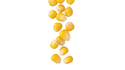 Falling corn kernels on transparent background