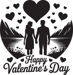 Vector of couple with moonlight silhouette black vector