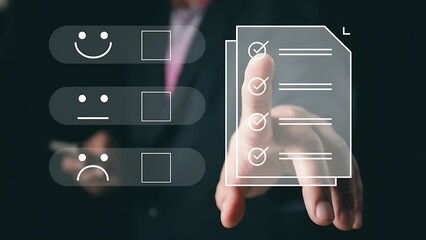 Person completing a digital customer satisfaction survey with a positive response