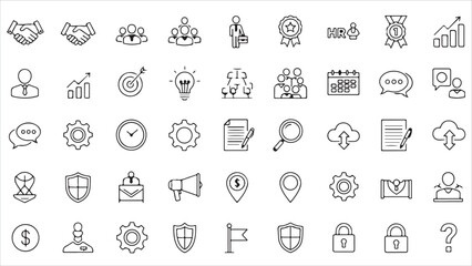 Set of Business Audit, Startup Strategy and Employee Line Icons &ndash; Management, Teamwork and Organization Vector.eps