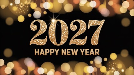 Glittering 2027 New Year Celebration Background with Sparkling Lights and Festive Bokeh Effects