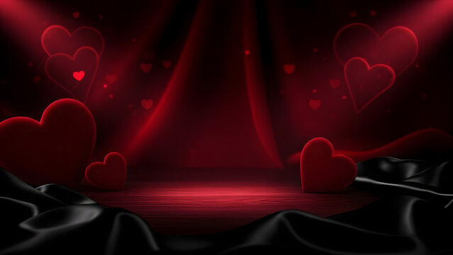 Elegant dark red romantic background for Valentine&rsquo;s Day designs. Features soft glowing light elements and a luxurious atmosphere suitable for premium branding, romantic promotions, posters.