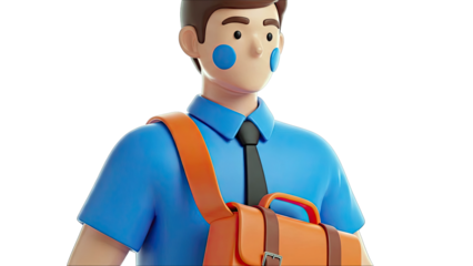 3D Cartoon Man with Orange Messenger Bag