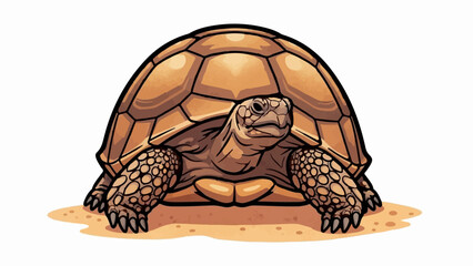 A detailed illustration of a desert tortoise with a textured brown shell and scaly legs, standing on sandy ground © kirek