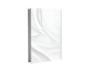 A white book with a flowing abstract design on the cover