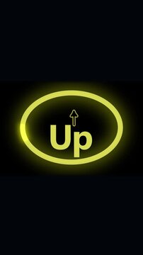 Animated glowing neon up arrow motion graphics loop technology interface vertical video. Neon up arrow symbol animation success growth hud overlay digital interface vertical video.