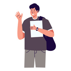 People Waving Character with Cartoon Design. Vector Illustration.