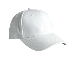 White baseball cap with curved brim, on black background, clean design