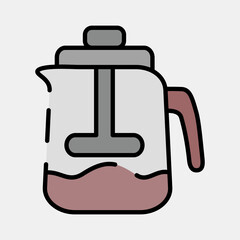 Icon french press. Coffee shop elements. Icon in filled line style.