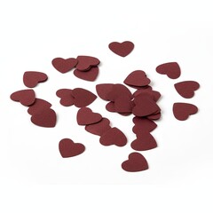 Scattered maroon hearts on white background for Valentine's Day