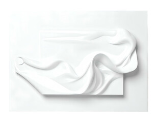 White smooth flowing fabric emerges from a white rectangular block