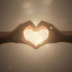 Hands forming heart shape with glowing light