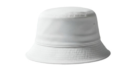 A pristine white bucket hat, simple design, solid color, isolated on black