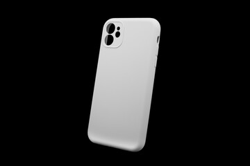 White Mobile phone case isolated on black background. Smart phone case isolated. Modern silicone case for smartphone or phone with cutouts for the camera.