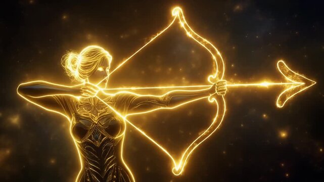 Golden Sagittarius Archer Zodiac Sign In Space