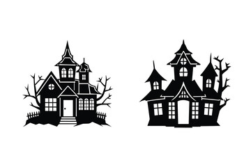 DIY Haunted House Silhouette Illustration Spooky Building Isolated