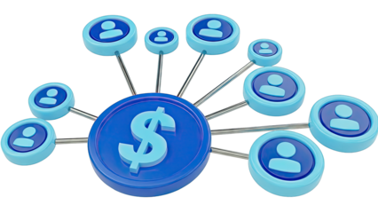 Dollar Coin Connected to User Icons Network