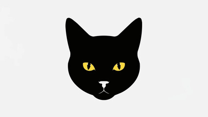 Black Cat Face with Yellow Eyes Minimalist Graphic.