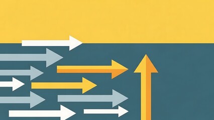 Vibrant arrows pointing in different directions on yellow and blue background