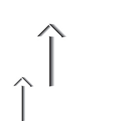 Small white arrow and a big white arrow pointing up with white background and shadow with empty space.