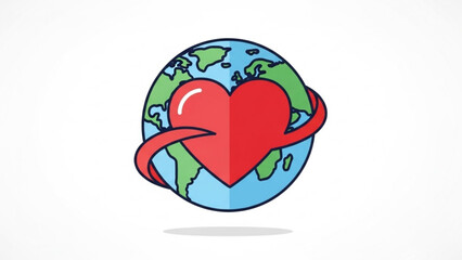 A colorful vector illustration of a heart embracing the Earth, symbolizing love and care for the planet.