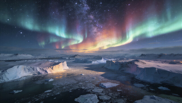 Arctic glaciers and aurora