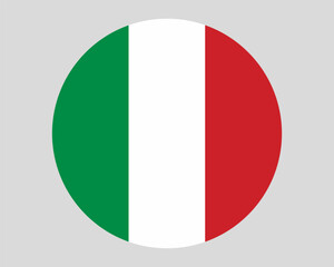 Round Italy flag icon with green white red vertical stripes. Clean circular national symbol isolated on light background, ideal for travel, country selection, maps, apps, and web design.
