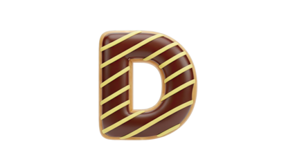 Donut shaped letter D with chocolate and yellow icing