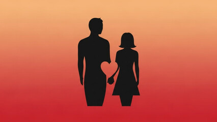 A vector graphic illustration of a loving couple holding hands with a heart