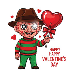 Cartoon character holding heart lollipop isolated on white background