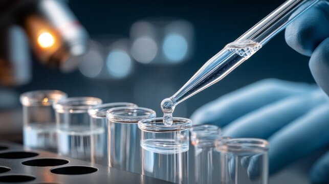 Scientists engage in groundbreaking genetic research, meticulously adding samples to test tubes with pipettes, revealing the intricate process of discovery in the lab - Powered by Adobe