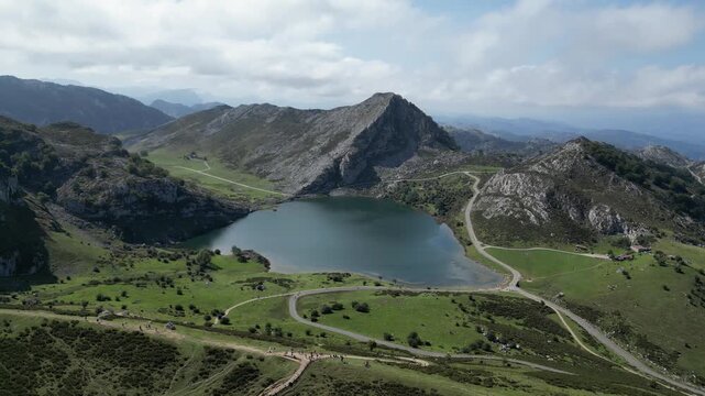 Aerial view of mountain lakes surrounded by nature