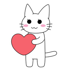 ハートを抱きしめる可愛い白猫のイラスト バレンタインや愛情のベクター素材