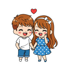 Happy couple holding hands isolated on white background