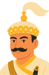 Portrait of King Prithvi Narayan Shah, Nepalese royal leader avatar in traditional crown and mustache.