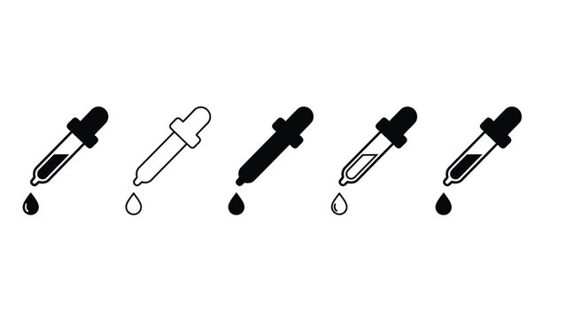 A set of dropper icons in various black and white designs