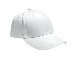A clean, white, baseball-style cap with a curved brim, isolated