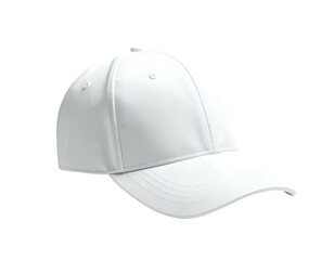 White baseball cap with curved visor against a black backdrop, clean