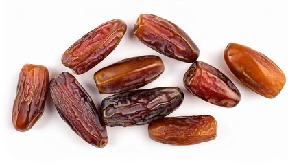 Dried dates fruit on white background top view