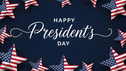 Patriotic Presidents Day greeting card design with American symbols and festive red, white, and blue color palette.