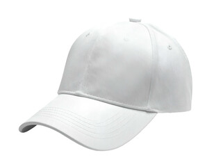 White baseball cap with visor, curved bill, and adjustable closure