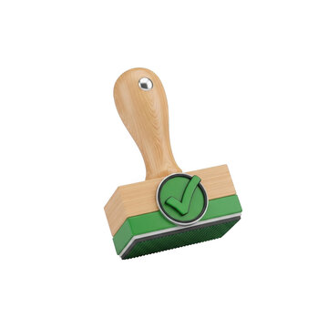 Wooden stamp with green check mark isolated on transparent background