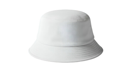 A plain white bucket hat floating against a stark black background