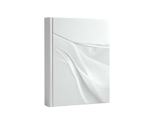 A white book with a flowing, textured cover against a black backdrop