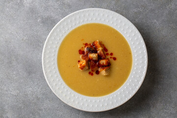 Traditional delicious Turkish foods; Red lentil soup (Turkish name; Mercimek corbasi)