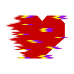Glithc effect red Heart isolated transparent background. Vector illustration of modern Glitch heart with vibrant color neon distorted effect lines. 
