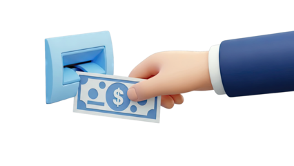 3D Hand Inserting Dollar Bill into ATM Slot