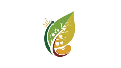 A stylized leaf icon with a green and yellow gradient and a sunburst design element