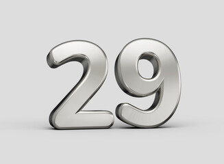 Contemporary gray 3D number 29 with subtle shine and clean sculpted detailing. 3D illustration.